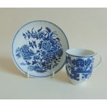 Worcester blue and white coffee cup and saucer, decorated with 'The Fence' pattern, circa 1770,