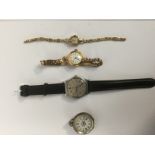 An 18ct gold cased wristwatch with gilt metal bracelet, a 9ct cased 'Marrin' lady's wristwatch,