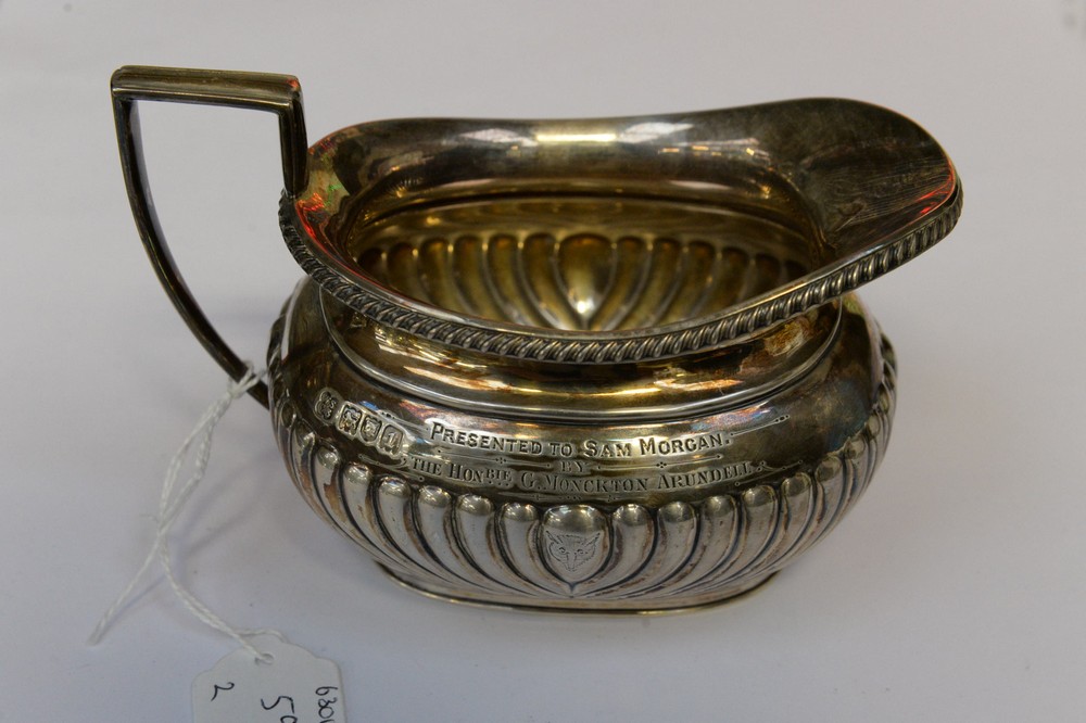 Edwardian silver half reeded milk jug, London 1906, Walter & Charles Sissons 6.