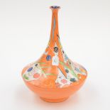 A Klaus Vietri baluster vase, dated 2005. Having geometric design on orange ground.