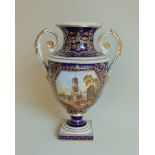 Large Bloor Derby vase, standing on a blue and gilt square base,