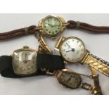 Three ladies gold cased vintage watches, two 9ct gold cased and one plated,