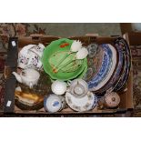 One box of ceramics and glass, to include a cabbage ware salad set, a shunter bowl,