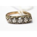 A five stone diamond boat ring, of graduated old-cut diamonds and rose-cut diamond chips,