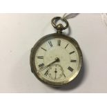 A gentlemen's silver cased open faced key wind pocket watch
