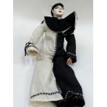 A handmade boudoir Pierrot figurine, designed and created in the 1970's by fashion designer,