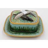 George Jones Majolica sardine dish with cover and stand,