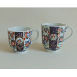 Two Worcester coffee cups, decorated in Kakiemon colours in the 'Queens' pattern.