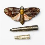 A Scottish hardstone and silver moth brooch and cheroot