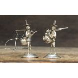 Two solid silver Chinese miniature figures, marked 925 to base, one moulded as a Fisherman,