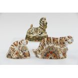 Royal Crown Derby paperweights Bengal Tiger, Bengal Tiger Cub and Zebra,