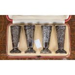 Set of four late Victorian Continental silver posy vases,