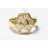 A diamond fancy hexagonal cluster 18ct yellow gold ring,