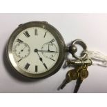 A late Victorian silver pocket watch, Chester 1895, white enamelled dial and Roman numerals,