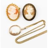 A yellow metal pendant cameo (probably 9ct gold) with a 9ct gold chain,