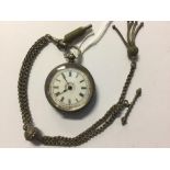 A silver ladies Hunter, having enamelled floral dial, Roman numerals,