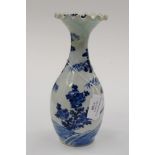 An early 19th Century Chinese painted vase with crimped rim six symbol mark underside has had