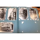 A postcard album containing approximately 200 black & white photographs of trams and buses dating