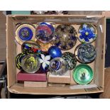 A box of paperweights, including Mdina, Caithness, Venetian,