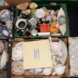 A box of mixed tea wares and a Royal Crown Derby Posie pattern dinner plate;