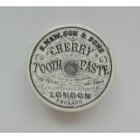 A Staffordshire monochrome pot lid and base, 'Cherry' toothpaste, S.