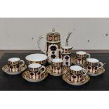Royal Crown Derby 1128 Old Imari pattern coffee set including six cups and saucers, coffee pot,
