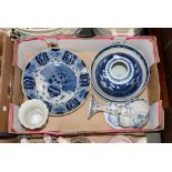 One box of blue and white ceramics and Faience ware,