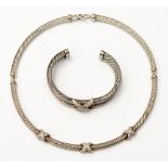 A Yurman design cuff bracelet and necklace ensuite of sterling silver,
