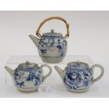 Three Japanese blue and white tea pots,