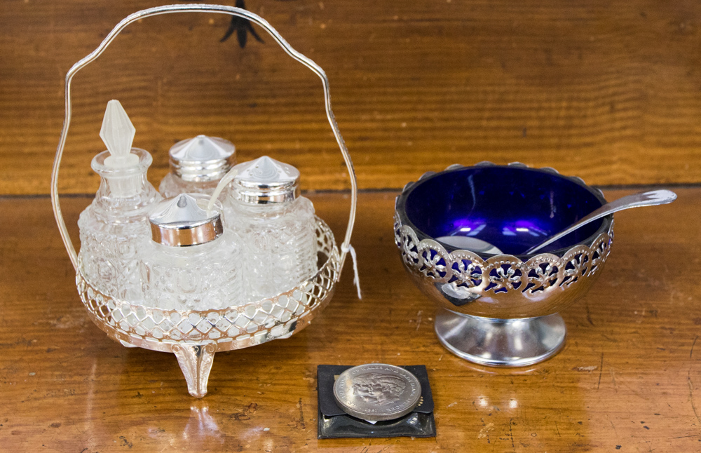 a plated, lined sugar bowl,