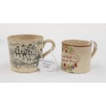 A late 18th century, small mug with inscription, 'one sweet kiss is the price of this',