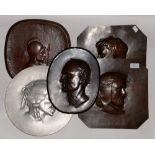 William Peace, a collection of Arts and Crafts repousse copper plaques of Dante, Jack London,