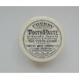 A Staffordshire monochrome pot lid and base, 'Cherry' toothpaste, by Timothy White Company Ltd,