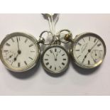 Three silver half hunter pocket watches, comprising a ladies and two gents examples.