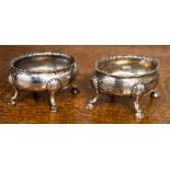 Two 18th Century silver oval cruets raised on four hoof feet, London 1793,