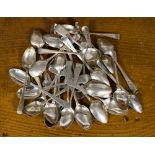 A large collection of Georgian, and later teaspoons, worn condition, approx 15.
