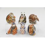 Royal Crown Derby Monkey and Baby, Armadillo, Honey Bear, Panda, Chipmunk and Snake (six items,