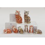 A group of eight Royal Crown Derby cats and Kittens: Ginger Tom, Playful Kitten,