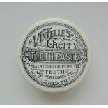 A Staffordshire monochrome pot lid and base, 'Vintelle's, Cherry Toothpaste', by BJL.