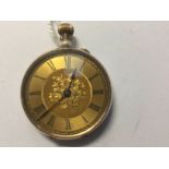 A 9ct gold cased ladies fob/pocket watch, with engraved gold dial and foliate detail to the case,