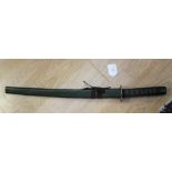 Chinese decorative short sword. 45cm long blade with fuller. Green painted steel hilt.