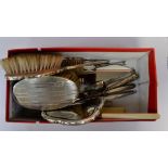 Birmingham 1922 brush and mirror set, bone handled silver fish servers,Sheffield 1897,