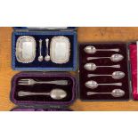 Boxed set of six tea spoons, boxed Christening set Sheffield 1900 and boxed set of salts,
