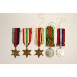 WW2 British Medal group: 1939-45 Star, Africa Star, Italy Star, War Medal and Defence Medal.