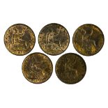 1875, 1877, 1878, 1879 and 1881 Victoria Halfpennies (75, 77,