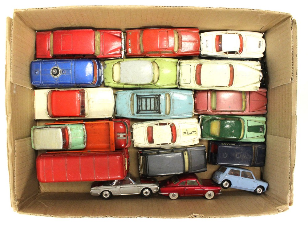 Diecast: One box of assorted unboxed, playworn vehicles to include: Mercedes-Benz 600 Pullman,