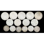 Pre 47 higher grade coins, includes 1 x 1914 Half Crown, 4 x 1915 Half Crowns, 1 x 1902 Florin,