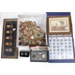 World and UK coins in four albums, includes 50 Pence collection and USA collection,