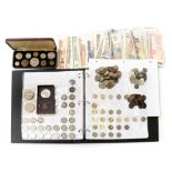 An album of coins includes Crowns 1820, 1892, 1899, Maundy money, Fourpence 1686, 1894, 1901,