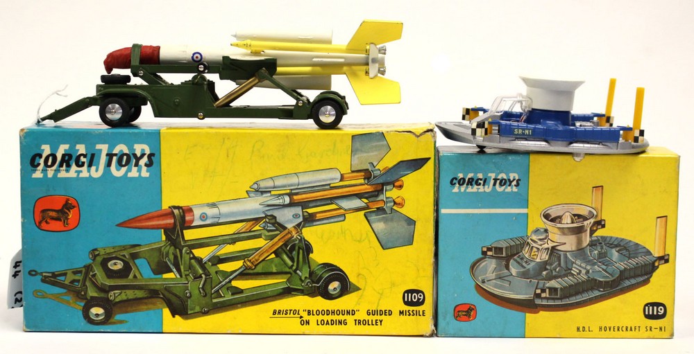 Corgi: A boxed Corgi Toys 1109 Bristol 'Bloodhound' guided missile on loading trolley, box as found,